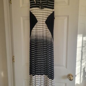 Buffalo Racer Back Black & White Striped Maxi Dress